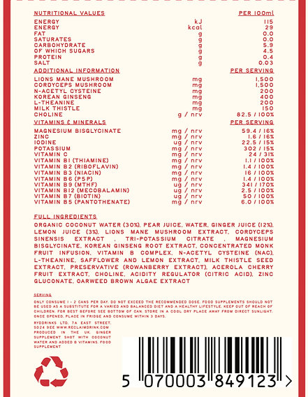 Reclaim | The Recovery Drink - 20 Active Ingredients + Coconut Water & Ginger